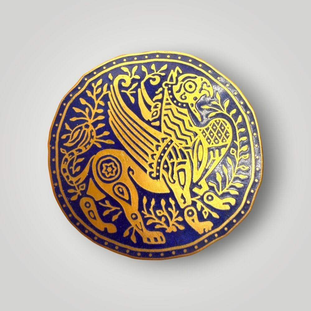 Vintage MMA Metropolitan Museum of Art Blue Enamel Bird Brooch Pendant Gold Tone